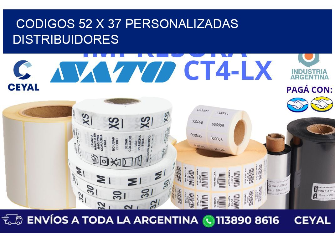 codigos 52 x 37 personalizadas distribuidores