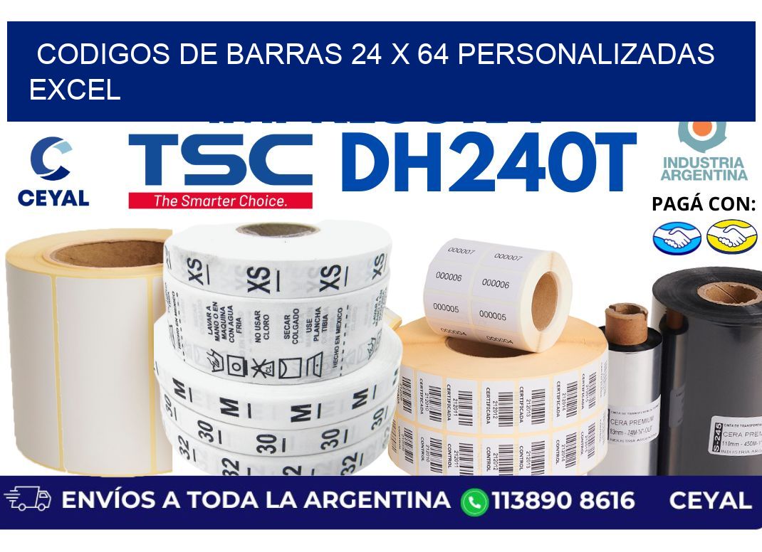 codigos de barras 24 x 64 personalizadas excel