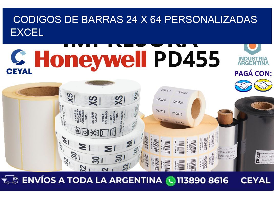 codigos de barras 24 x 64 personalizadas excel