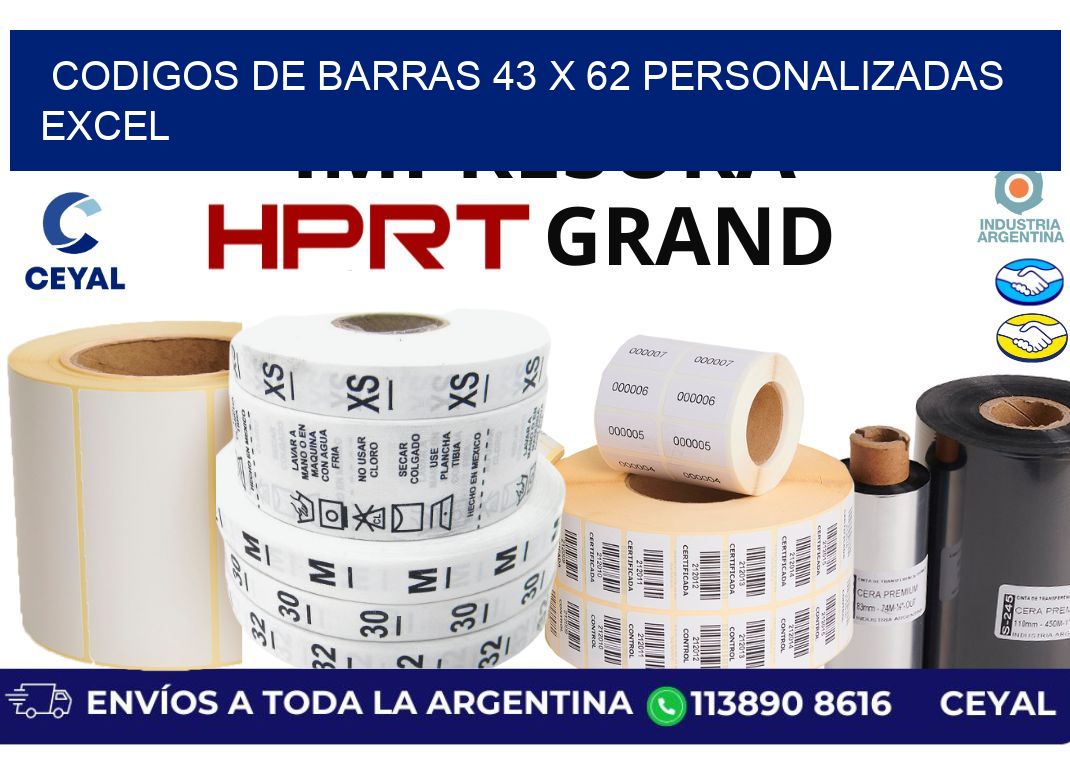 codigos de barras 43 x 62 personalizadas excel