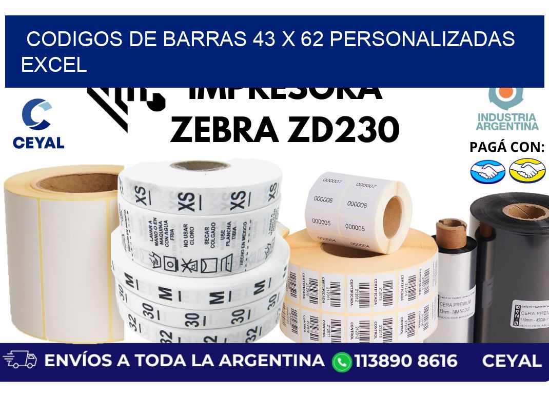 codigos de barras 43 x 62 personalizadas excel