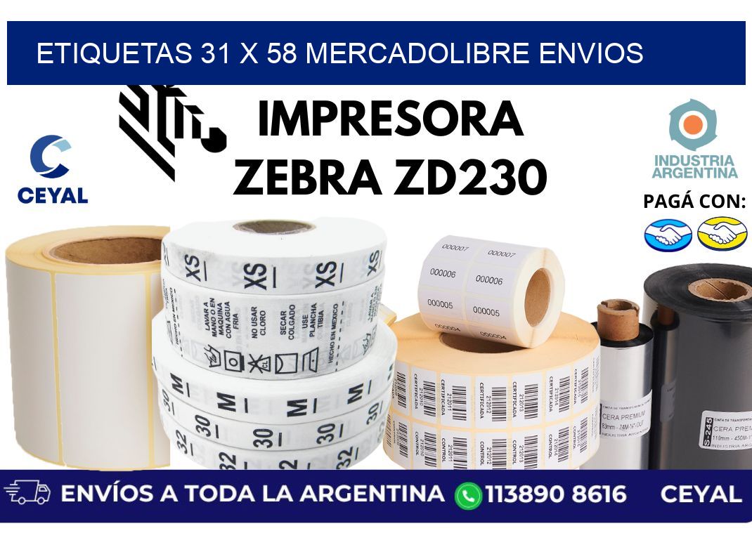 etiquetas 31 x 58 mercadolibre envios
