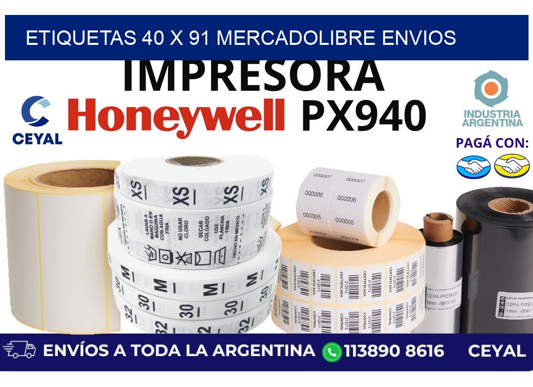 etiquetas 40 x 91 mercadolibre envios