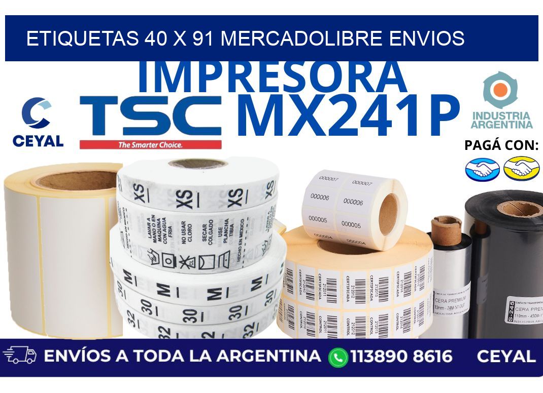 etiquetas 40 x 91 mercadolibre envios