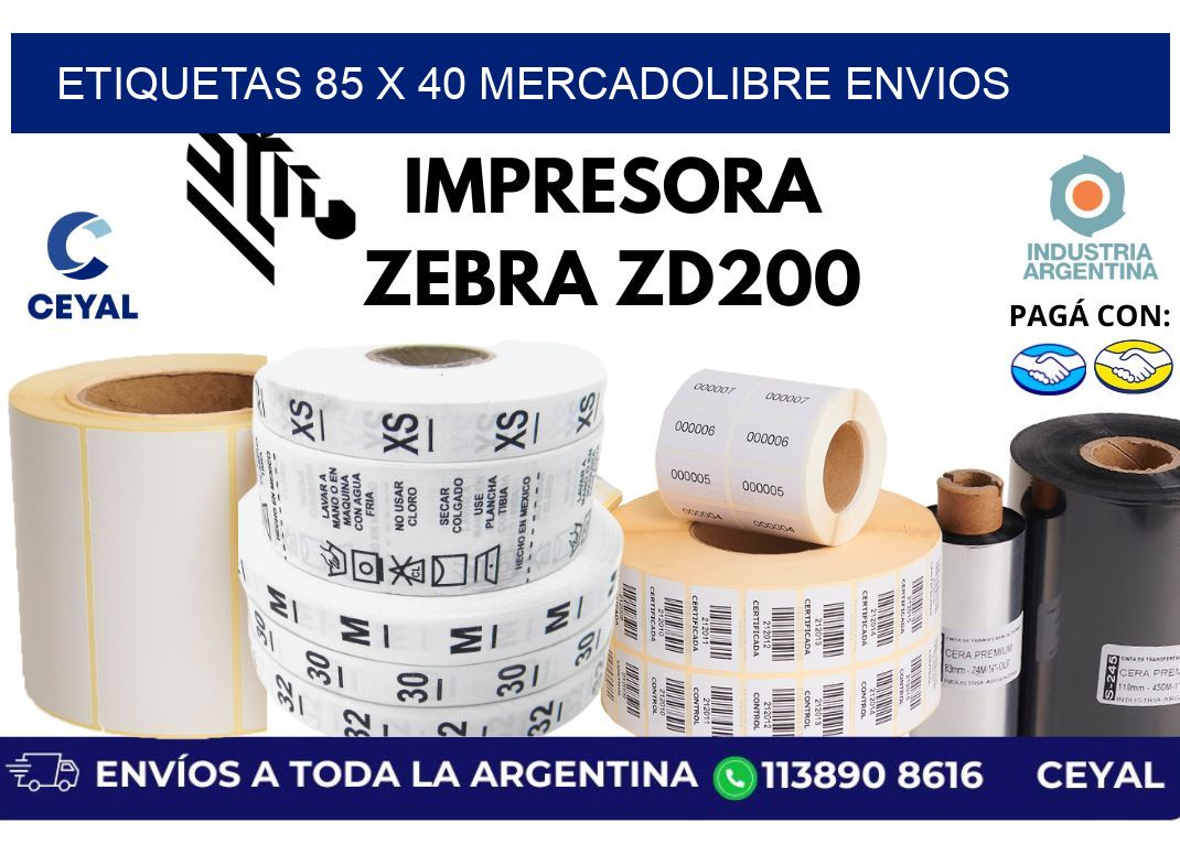 etiquetas 85 x 40 mercadolibre envios