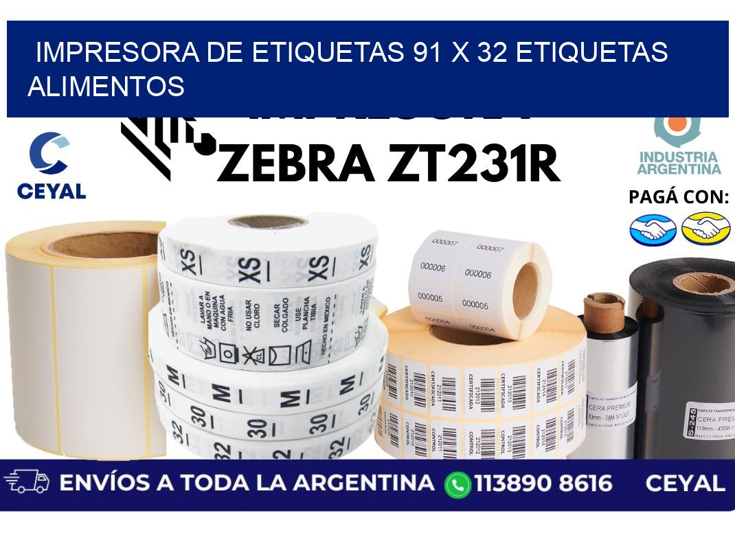 impresora de etiquetas 91 x 32 etiquetas alimentos
