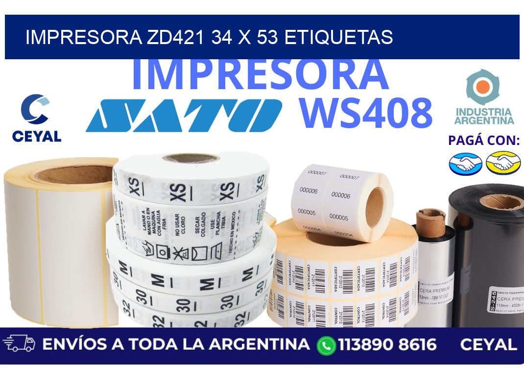 impresora zd421 34 x 53 etiquetas