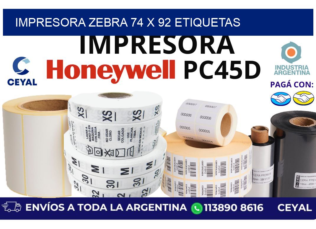 impresora zebra 74 x 92 etiquetas