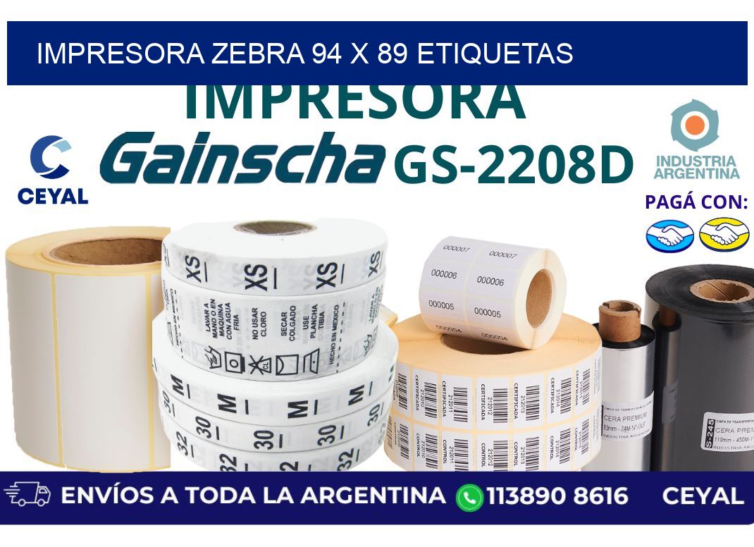 impresora zebra 94 x 89 etiquetas