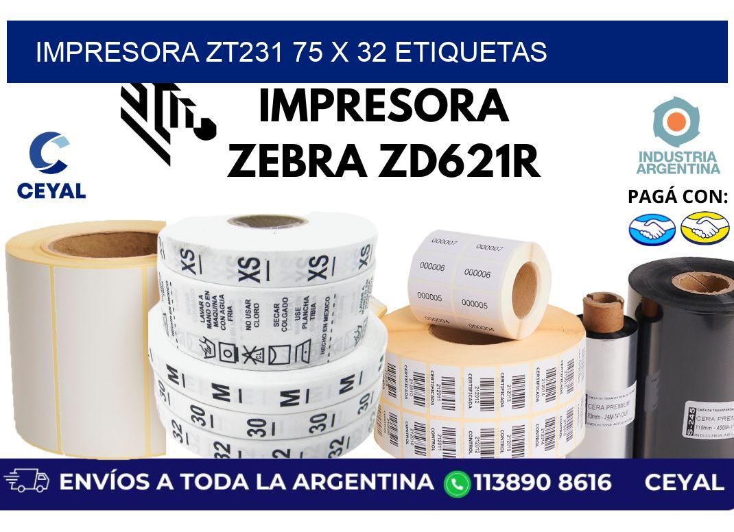 impresora zt231 75 x 32 etiquetas