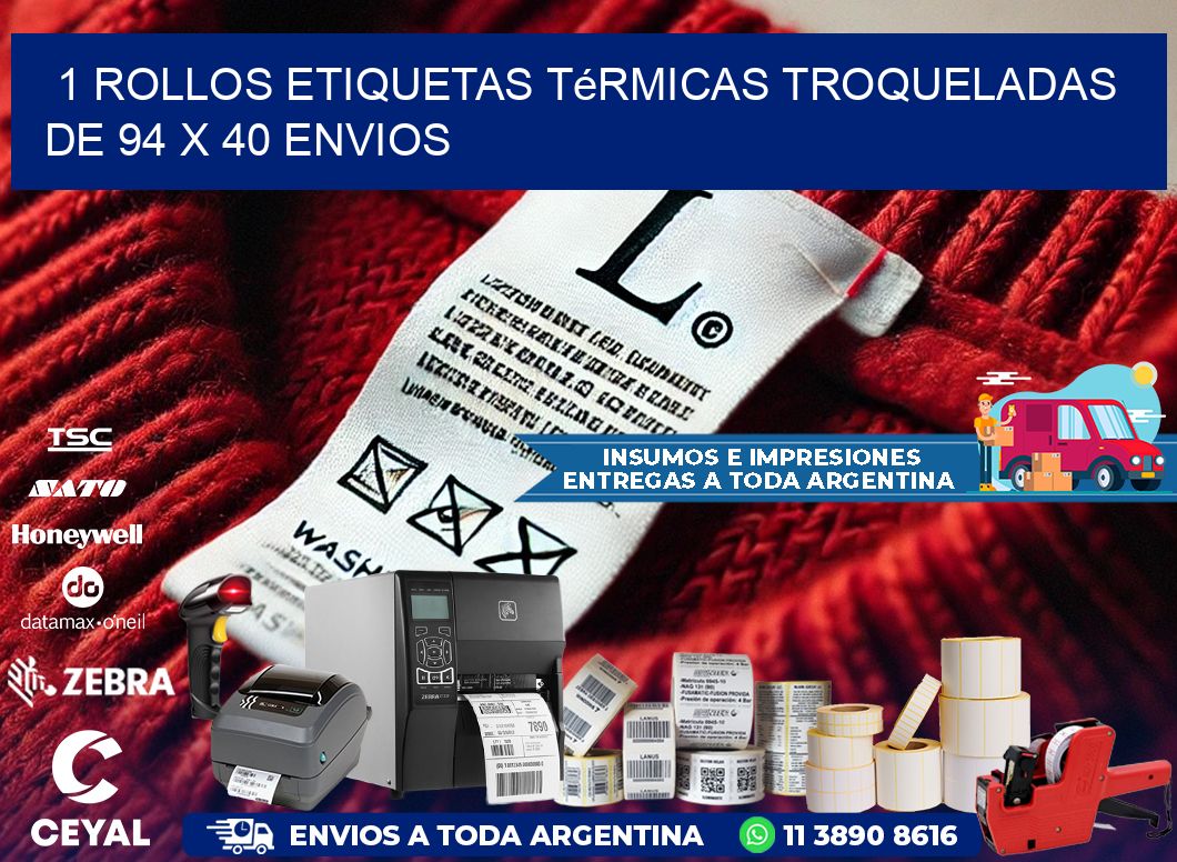 1 Rollos Etiquetas Térmicas Troqueladas De 94 x 40 ENVIOS