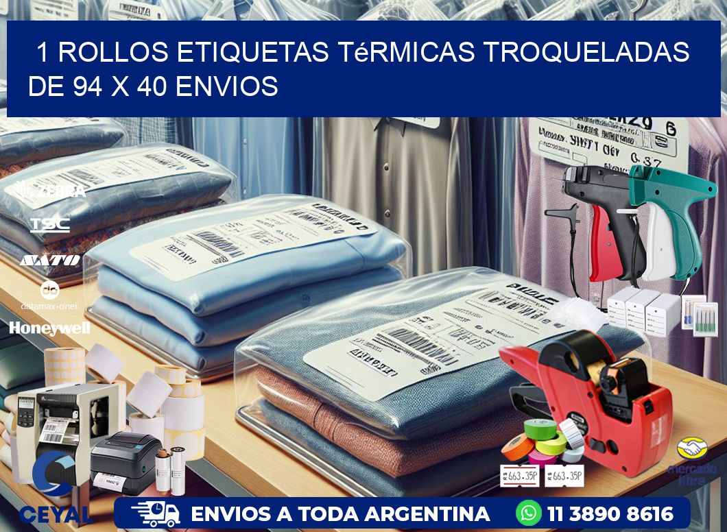 1 Rollos Etiquetas Térmicas Troqueladas De 94 x 40 ENVIOS