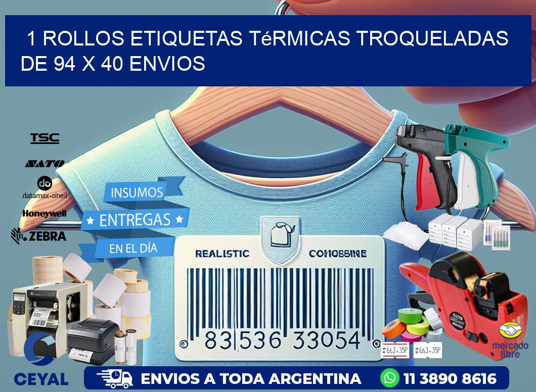 1 Rollos Etiquetas Térmicas Troqueladas De 94 x 40 ENVIOS
