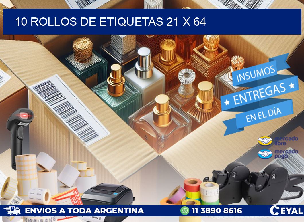 10 ROLLOS DE ETIQUETAS 21 x 64