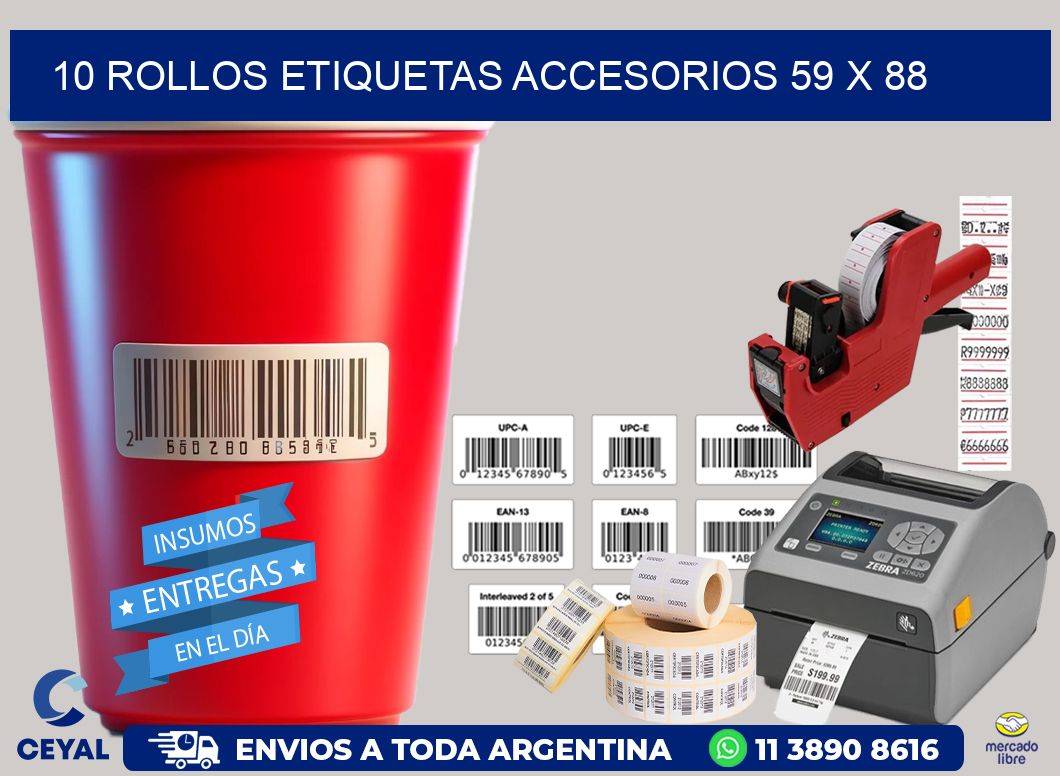 10 ROLLOS ETIQUETAS ACCESORIOS 59 x 88