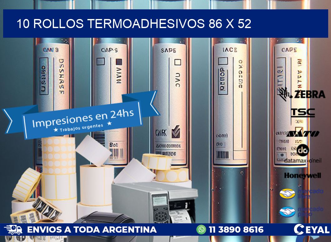 10 ROLLOS TERMOADHESIVOS 86 x 52