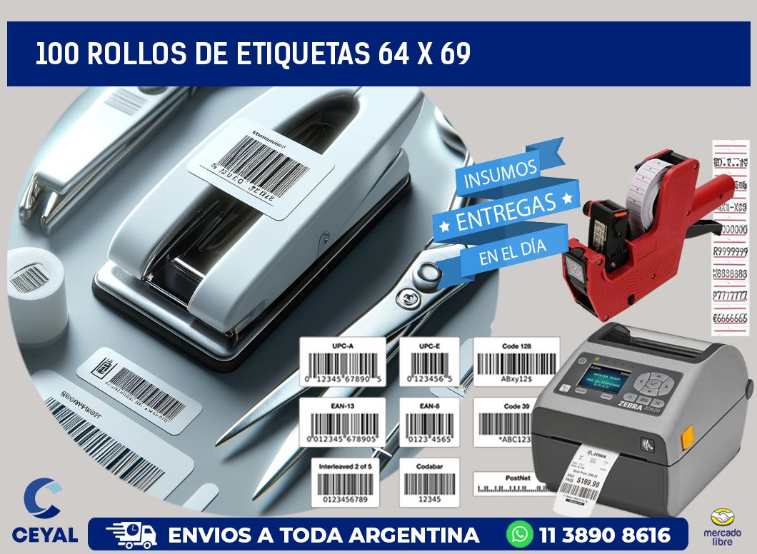100 ROLLOS DE ETIQUETAS 64 x 69