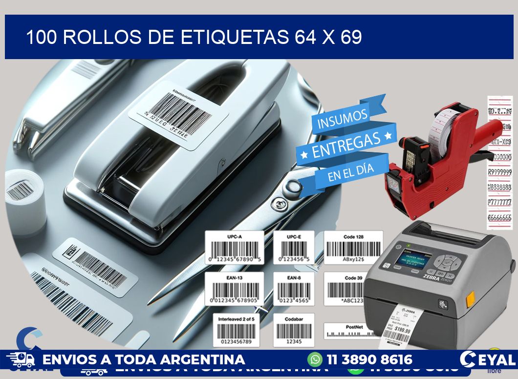 100 ROLLOS DE ETIQUETAS 64 x 69