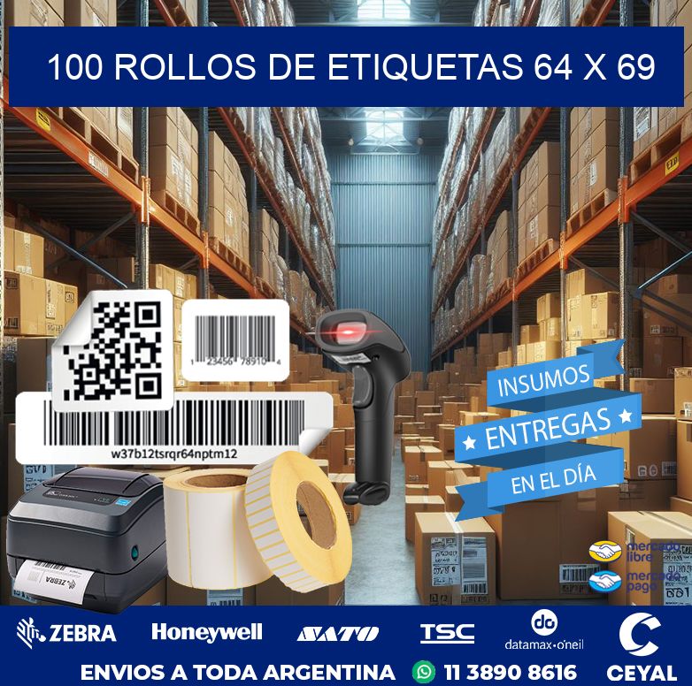 100 ROLLOS DE ETIQUETAS 64 x 69