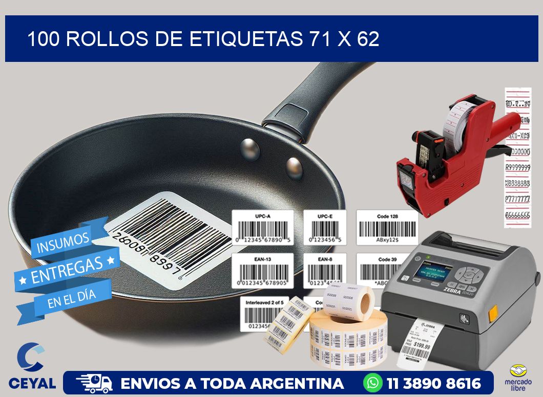 100 ROLLOS DE ETIQUETAS 71 x 62