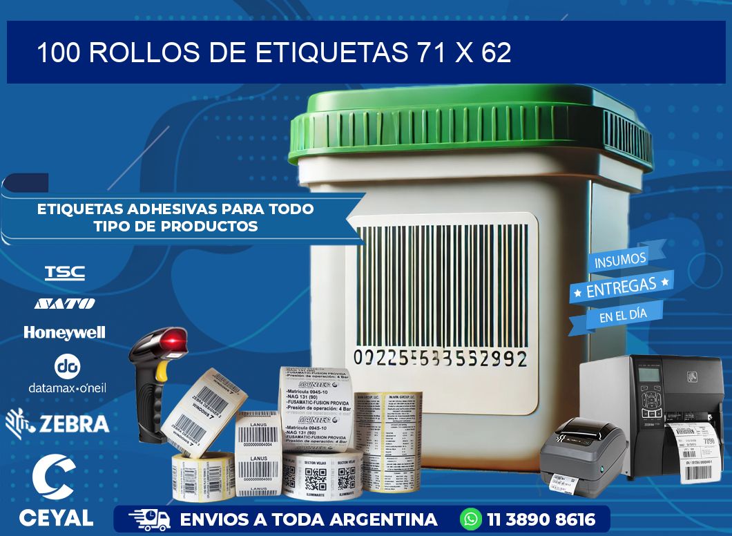 100 ROLLOS DE ETIQUETAS 71 x 62