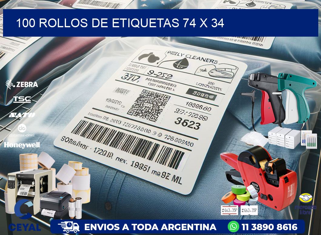 100 ROLLOS DE ETIQUETAS 74 x 34