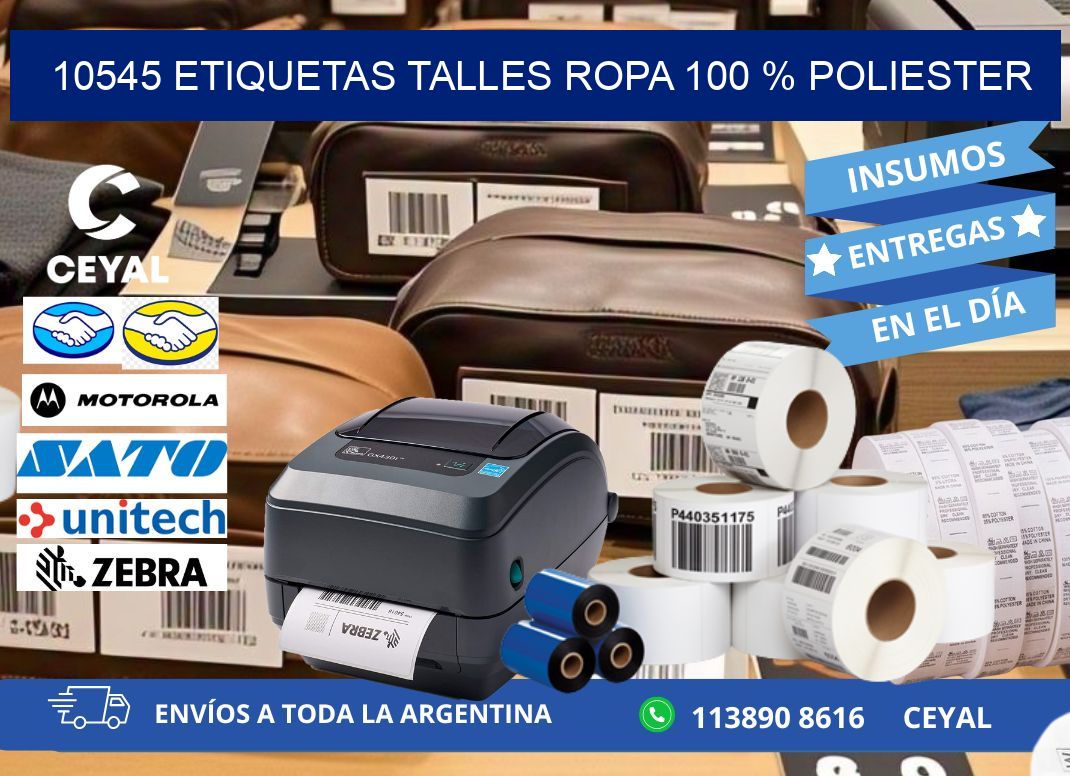 10545 ETIQUETAS TALLES ROPA 100 % POLIESTER