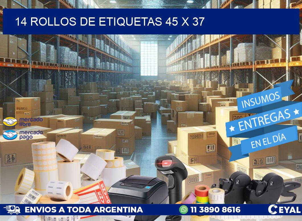 14 ROLLOS DE ETIQUETAS 45 x 37