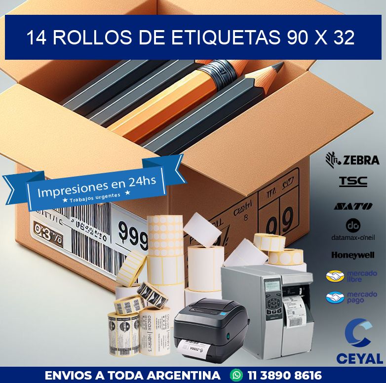 14 ROLLOS DE ETIQUETAS 90 x 32