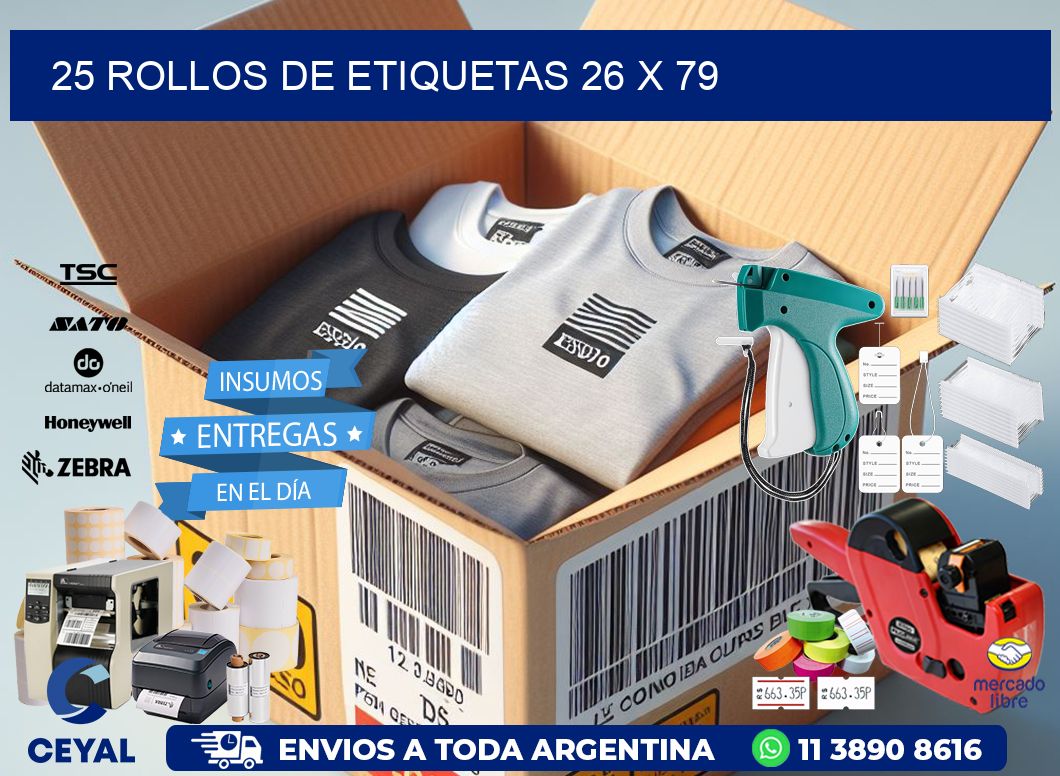 25 ROLLOS DE ETIQUETAS 26 x 79