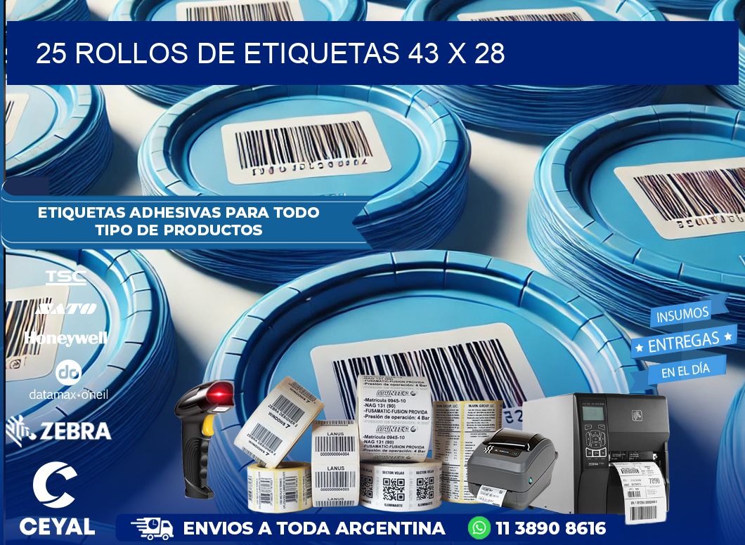 25 ROLLOS DE ETIQUETAS 43 x 28