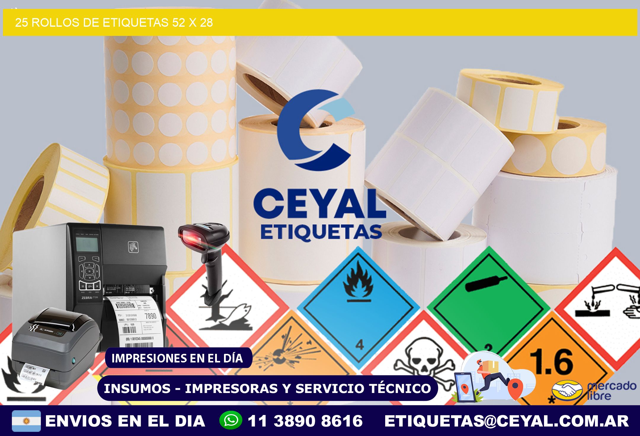 25 ROLLOS DE ETIQUETAS 52 x 28