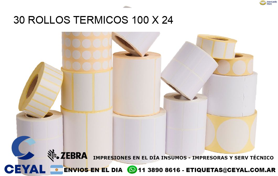 30 ROLLOS TERMICOS 100 x 24