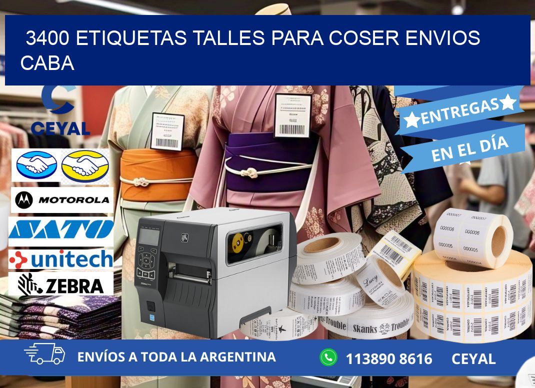 3400 ETIQUETAS TALLES PARA COSER ENVIOS CABA