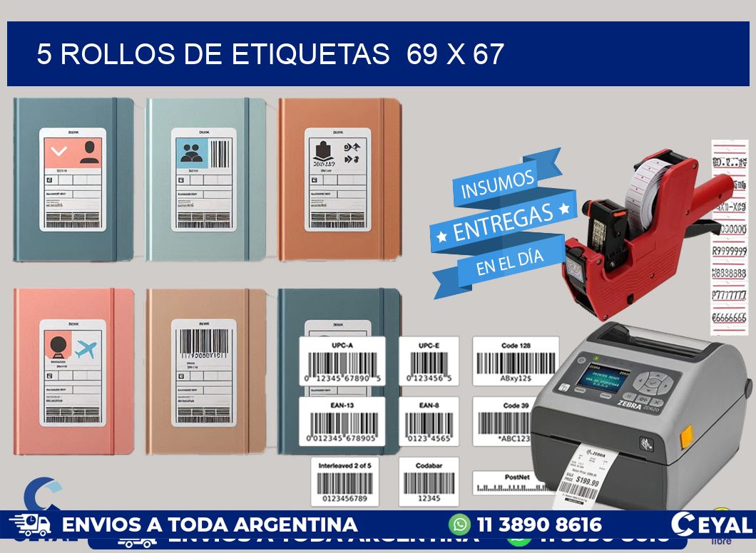 5 ROLLOS DE ETIQUETAS  69 x 67