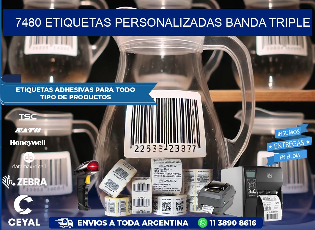 7480 Etiquetas personalizadas banda triple