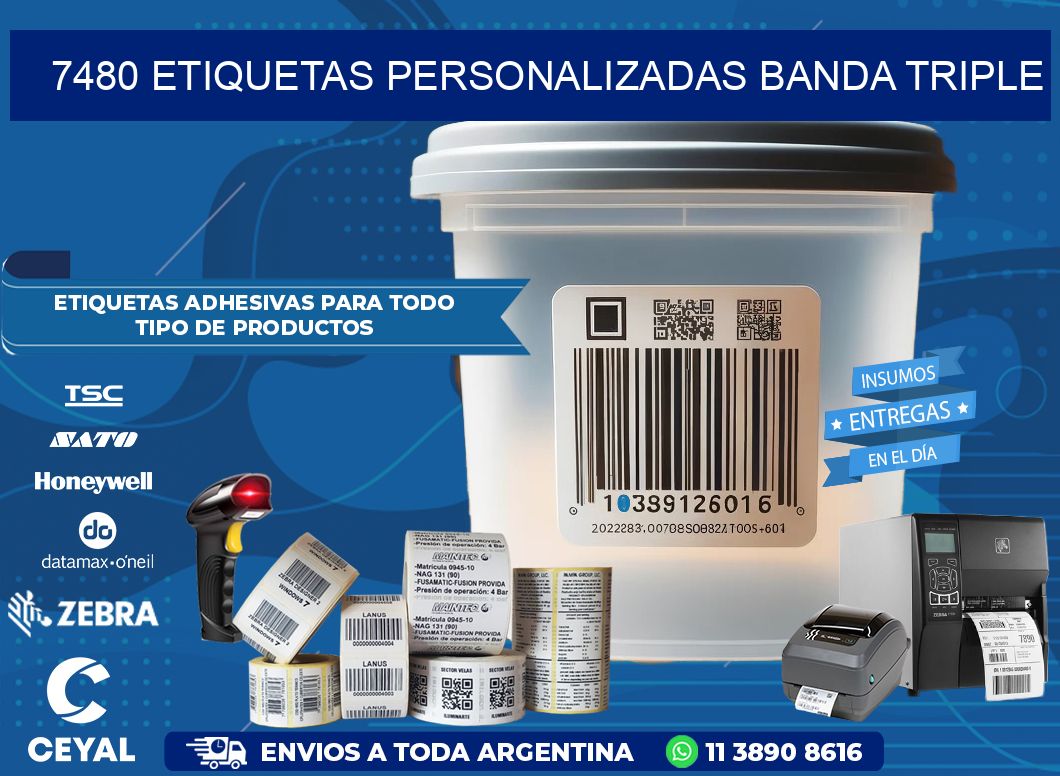 7480 Etiquetas personalizadas banda triple