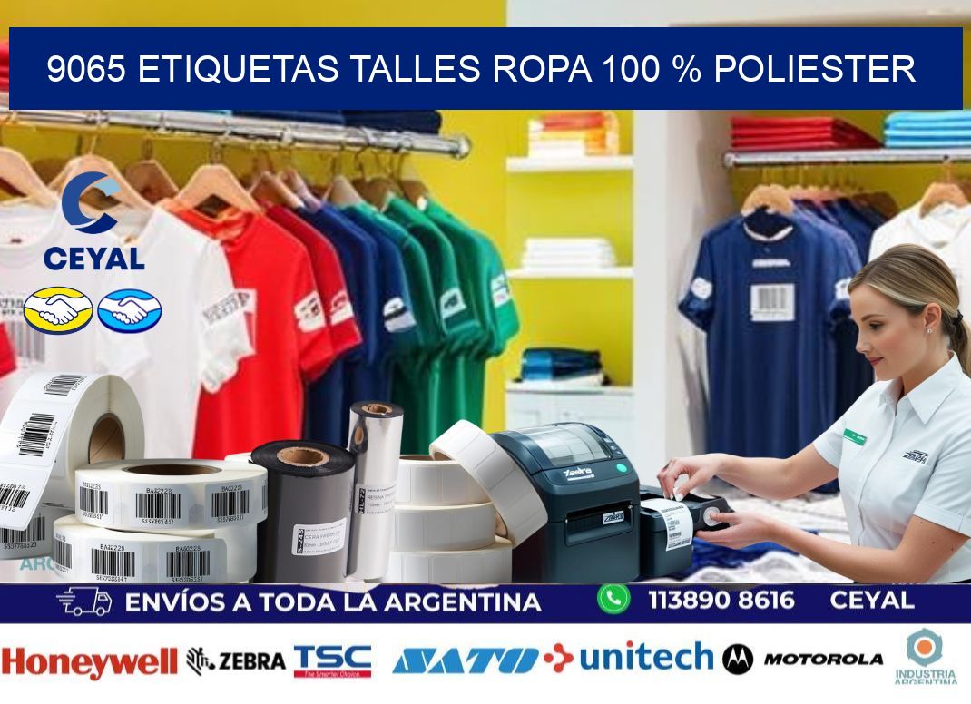 9065 ETIQUETAS TALLES ROPA 100 % POLIESTER