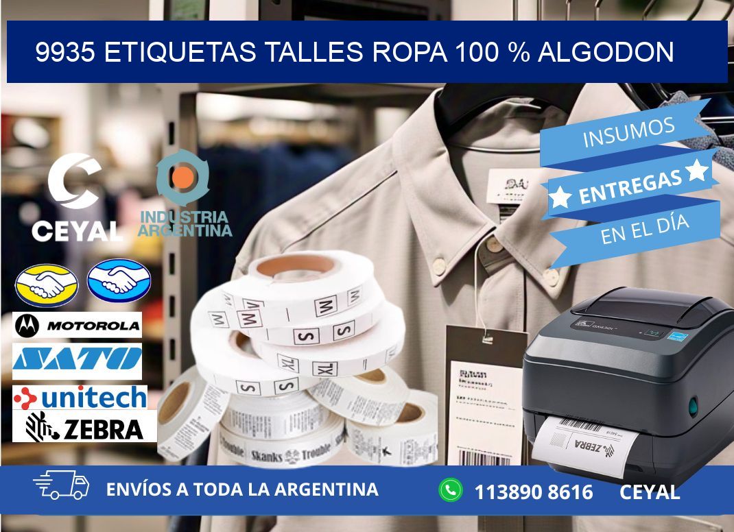 9935 ETIQUETAS TALLES ROPA 100 % ALGODON