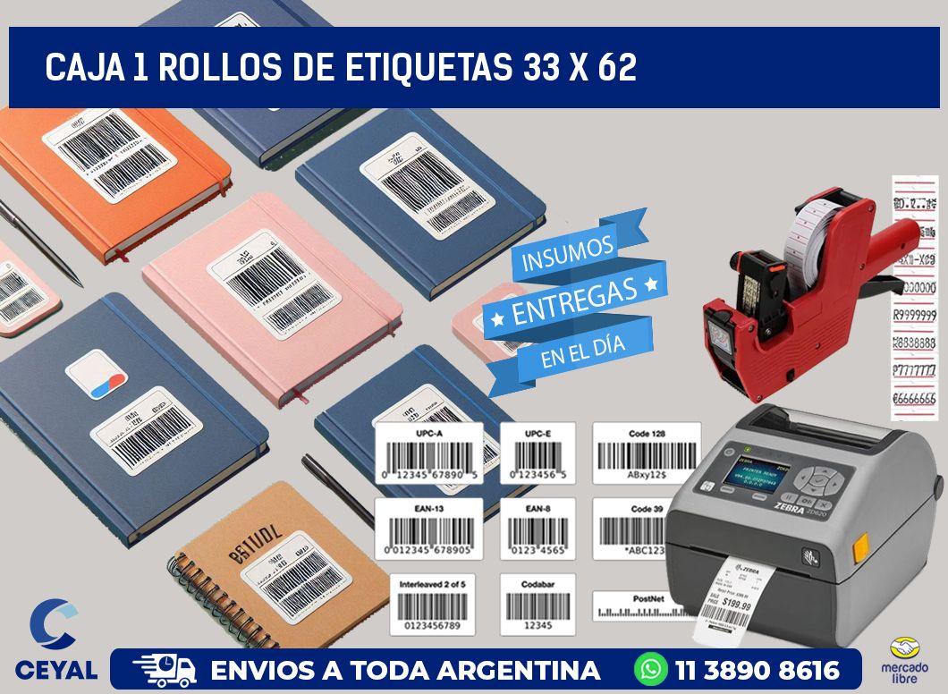CAJA 1 ROLLOS DE ETIQUETAS 33 x 62