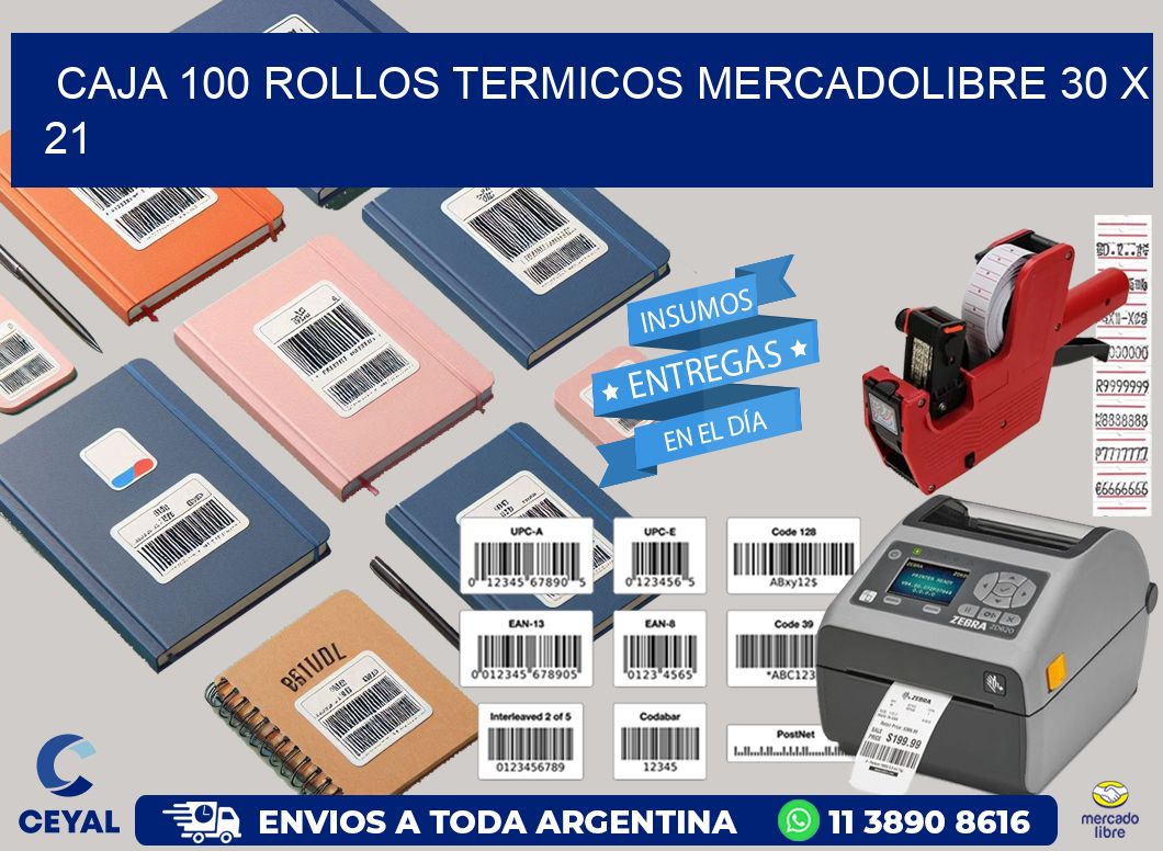 CAJA 100 ROLLOS TERMICOS MERCADOLIBRE 30 x 21