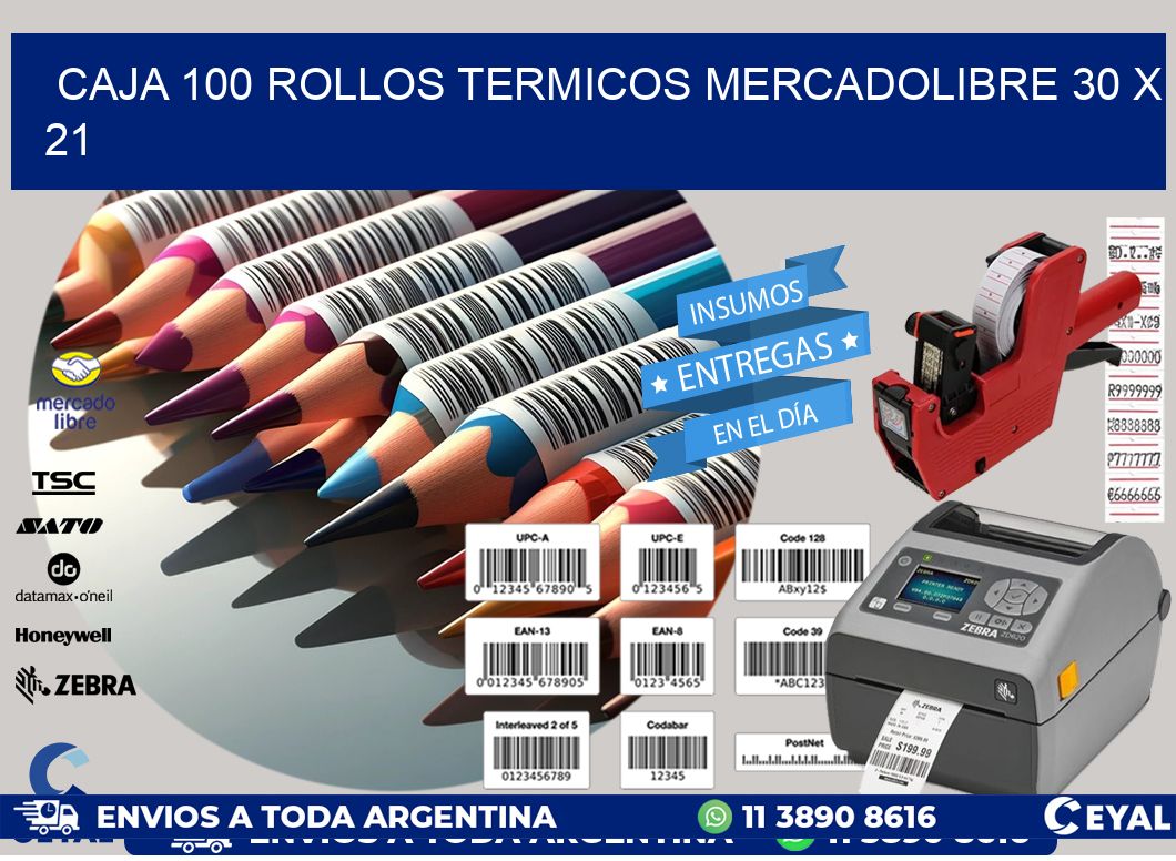 CAJA 100 ROLLOS TERMICOS MERCADOLIBRE 30 x 21