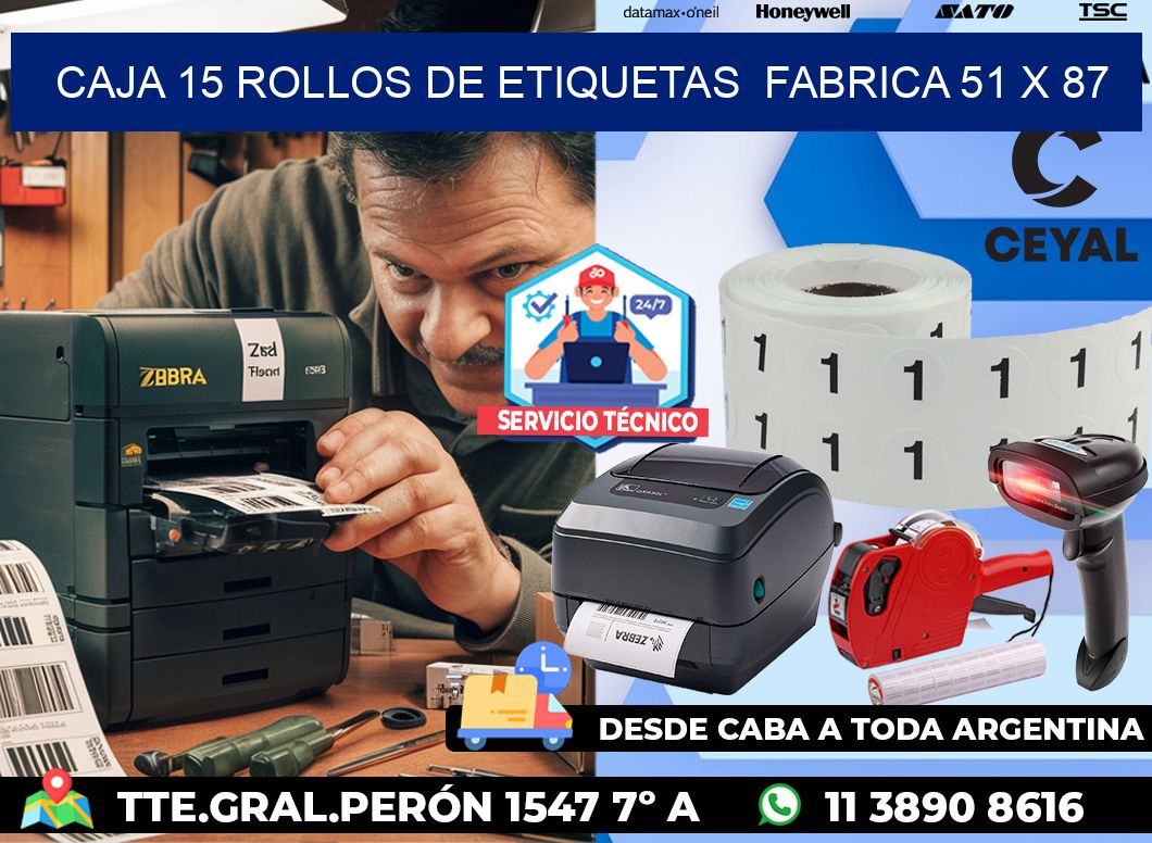 CAJA 15 ROLLOS DE ETIQUETAS  FABRICA 51 x 87