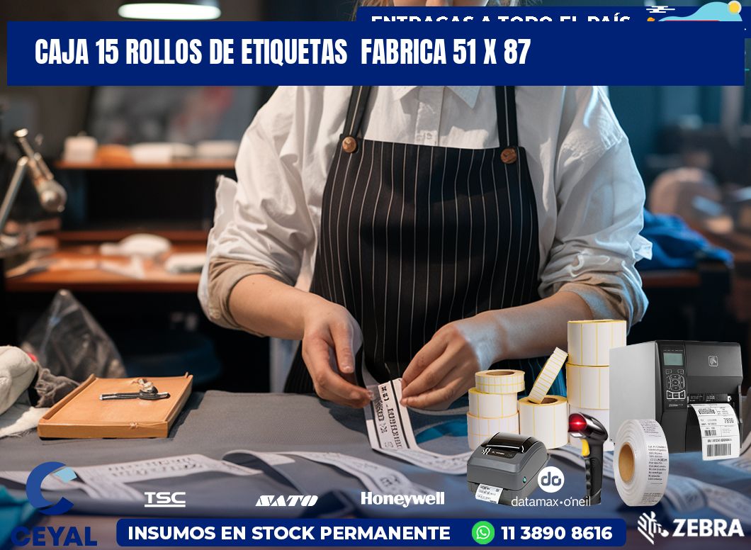 CAJA 15 ROLLOS DE ETIQUETAS  FABRICA 51 x 87
