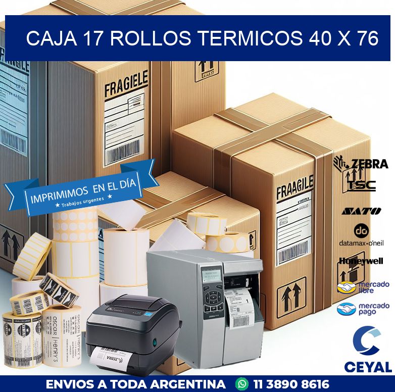CAJA 17 ROLLOS TERMICOS 40 x 76