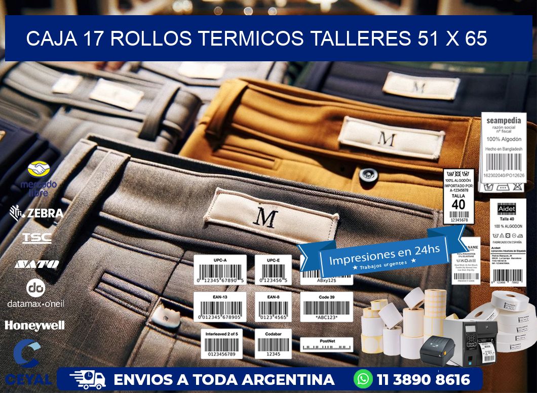 CAJA 17 ROLLOS TERMICOS TALLERES 51 x 65