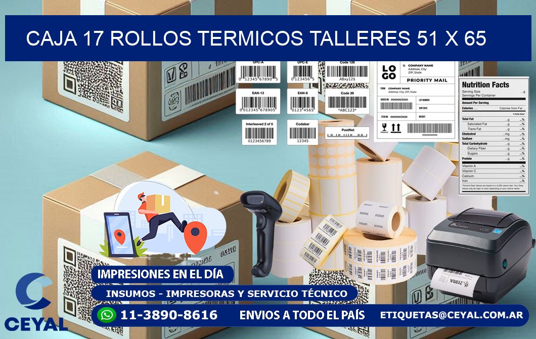 CAJA 17 ROLLOS TERMICOS TALLERES 51 x 65