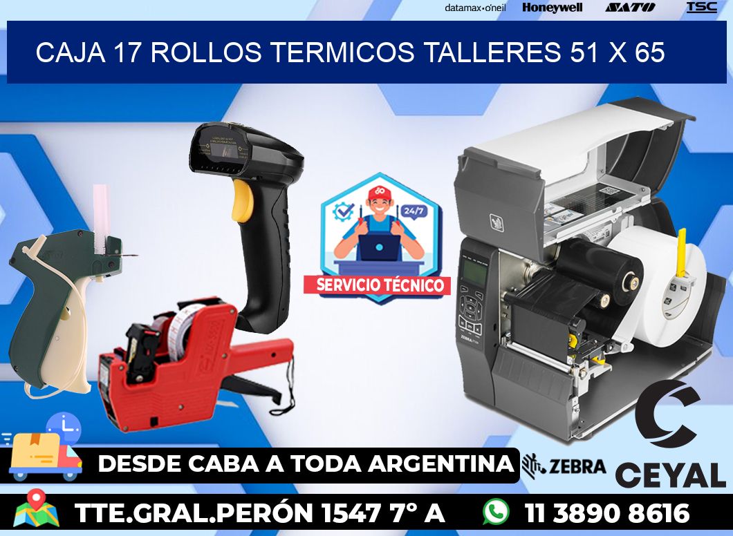 CAJA 17 ROLLOS TERMICOS TALLERES 51 x 65