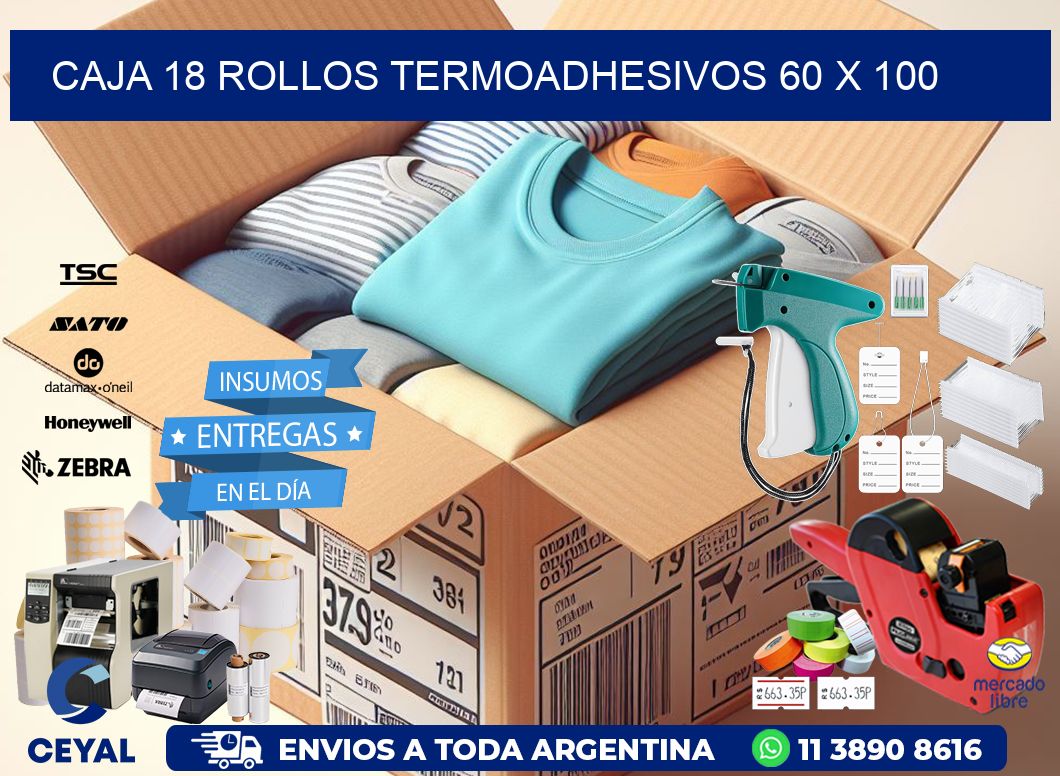 CAJA 18 ROLLOS TERMOADHESIVOS 60 x 100
