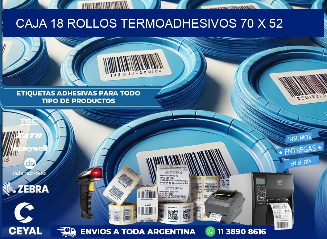 CAJA 18 ROLLOS TERMOADHESIVOS 70 x 52